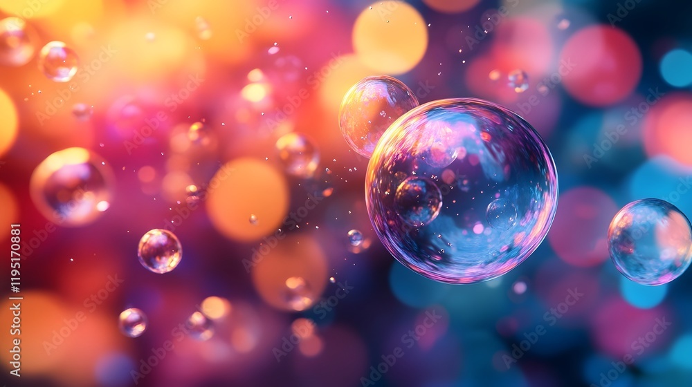 Poster bright abstract bubbles in vibrant colors luminescent highlights and smooth flowing gradients creati