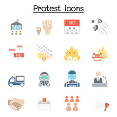 Protest & chaos icon set in thin line style