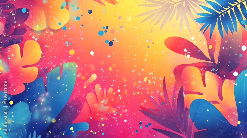 Poster vibrant and colorful confetti explosion with gradient color patterns and abstract playful aesthetic 