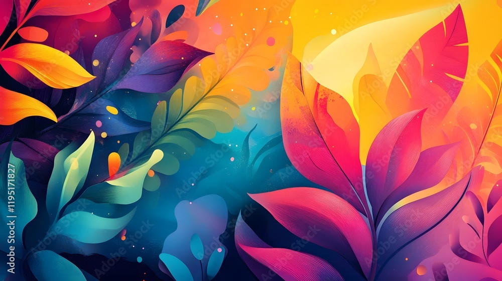 Poster captivating abstract design featuring a vibrant palette of colors intricate floral patterns and shim