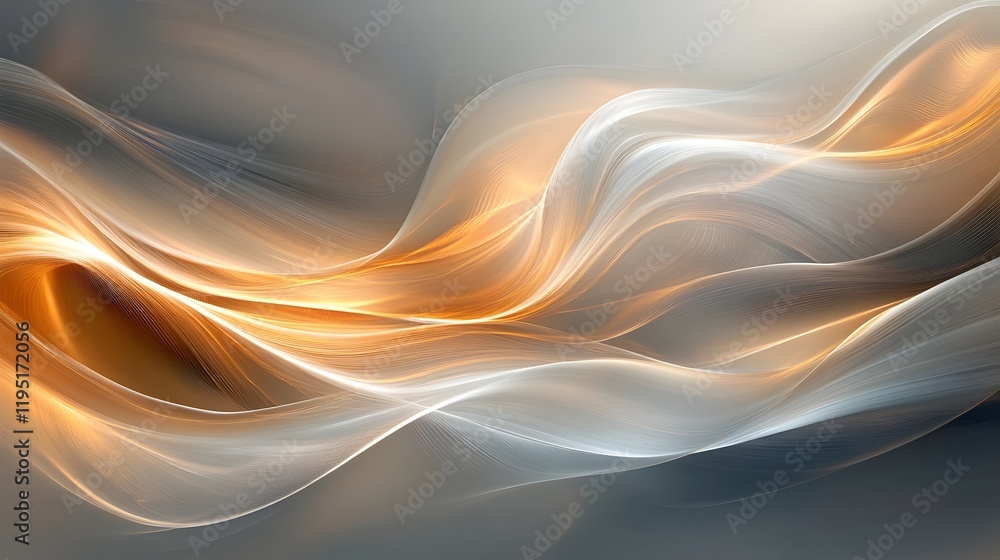 Poster soft and flowing abstract waves in pastel tones with a glowing luminescent and elegant shimmering te