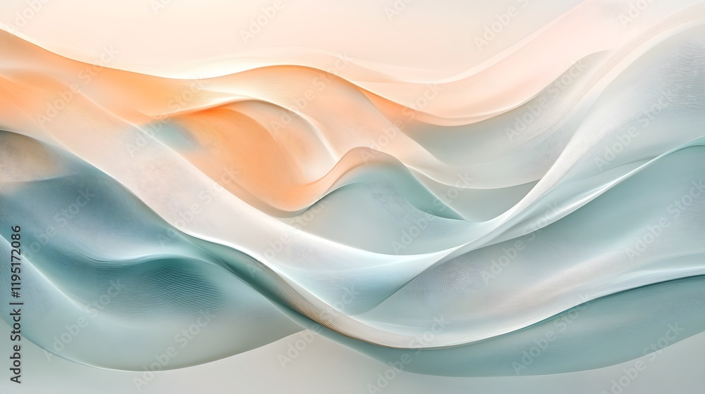Poster soft flowing abstract waves in pastel tones with a luminescent shimmering texture the smooth elegant