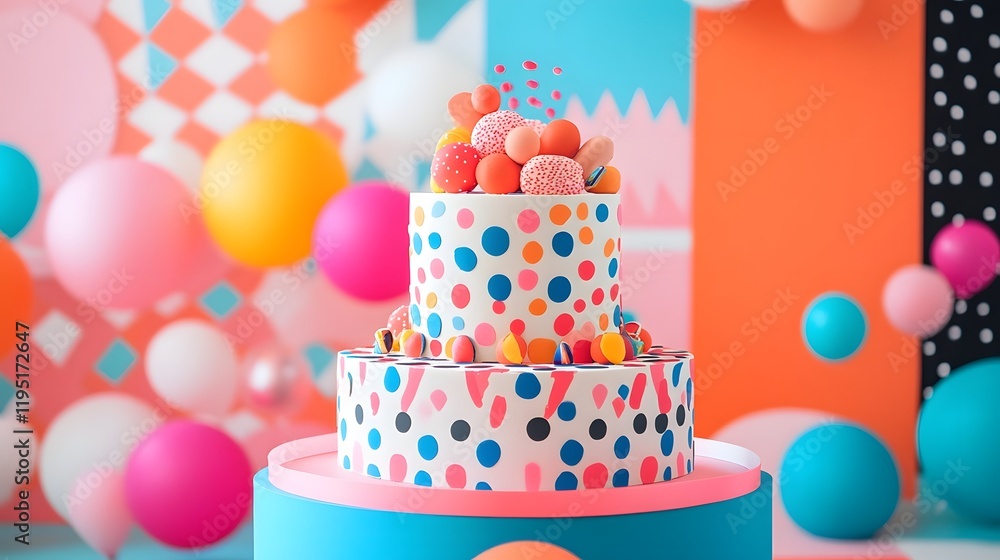 Poster bright and joyful abstract party design with vibrant patterns gradients and festive elements like ba