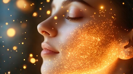 Radiant molecular particles glowing with vibrant energy symbolizing the power of anti aging skin protection and cellular repair