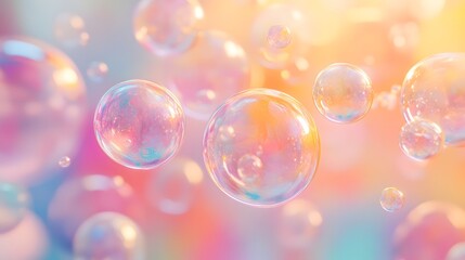 Ethereal and captivating abstract image featuring floating bubbles in a soft pastel color palette with shimmering highlights and a aesthetic  The bubbles create a dreamy whimsical and serene ambiance