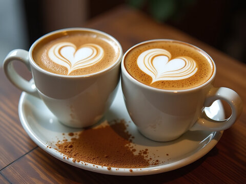 Caf&eacute; Tazas Con Im&aacute;genes En Forma De Coraz&oacute;n Hechas En La Espuma Del Bebido. 00001