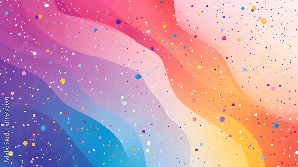 Poster vibrant and dynamic confetti burst in a festive gradient color design with abstract patterns and che
