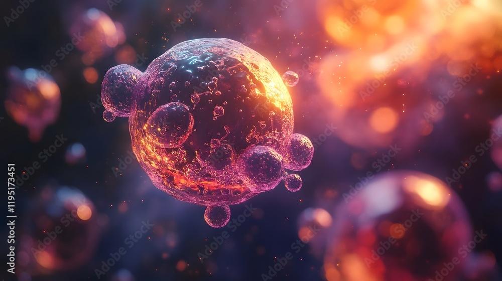 Aufkleber mesmerizing molecular structures enhancing cellular longevity with vibrant glowing particles an abst