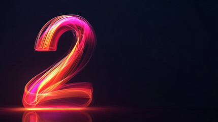 Glowing Neon Number Two in Vibrant Colors on a Dark Background