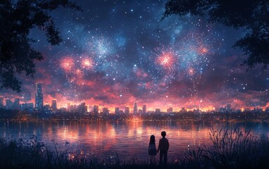 Fototapeta premium sunset at the lake
