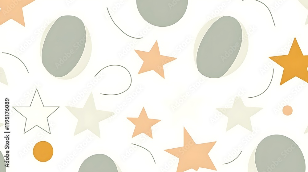 Poster muted mint and peach celestial pattern with scattered minimalist stars and circles