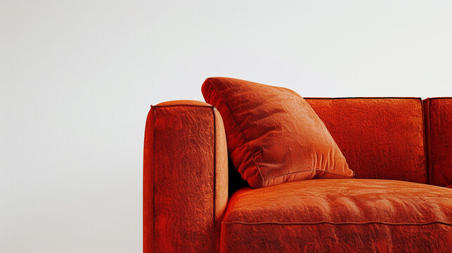 A bold burnt orange sofa with sleek armrests and a textured fabric, isolated against a white background, drawing attention to its vibrant and contemporary feel.