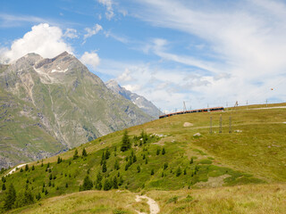 Alpenlandschaft mit Zahnradbahn bei Zermatt – Sommer in den Schweizer Bergen