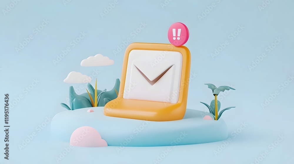Poster minimal email notification with red alert badge on clean blue background