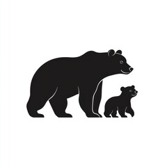 Fototapeta premium Mother bear cub silhouette, white background, wildlife, family, nature, logo design