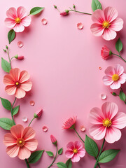 Fototapeta premium A Pink Background Features 3d Beautiful Flowers That Are Blooming In A Stunning And Vibrant Display Of Natural Beauty Everywhere. 00002