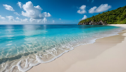 Fototapeta premium Stunning Paradise Beach with Turquoise Waters and Lush Greenery in 4K 