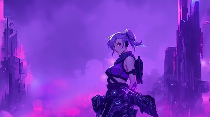 Cyberpunk Anime Warrior Girl Background, for gamers and tech lovers, wallpaper, anime girl illustration wallpaper