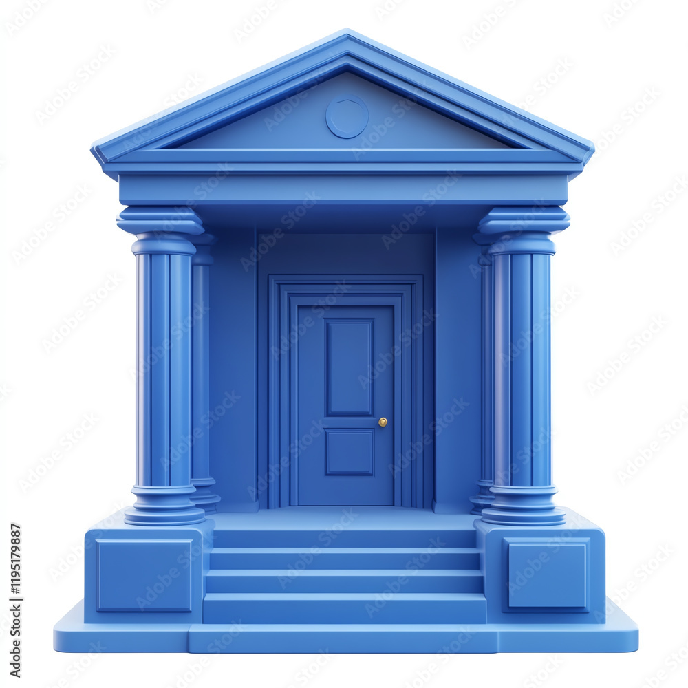 Poster a stunning blue model of a classical building featuring columns and an elegant design, perfect for a