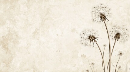 A delicate illustration of dandelions on a textured background, evoking nature's beauty.