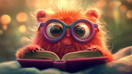 Cute fluffy monster reading a book. (1)