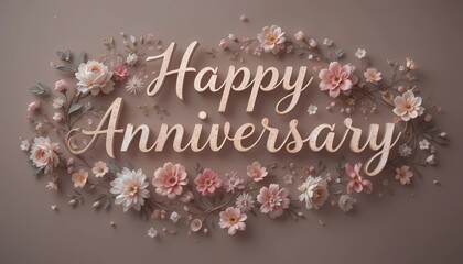 Celebrate Love with a Romantic "Happy Anniversary" Design Featuring Elegant Floral Accents
