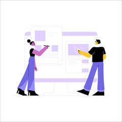 Designers Collaborating On Website Layout In Flat Vector Illustration Symbolizing Teamwork, Web Development, And Creative Design, Isolated On White Background
