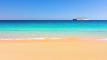 Fototapeta premium Tranquil Beach Scene with Ocean Cruise
