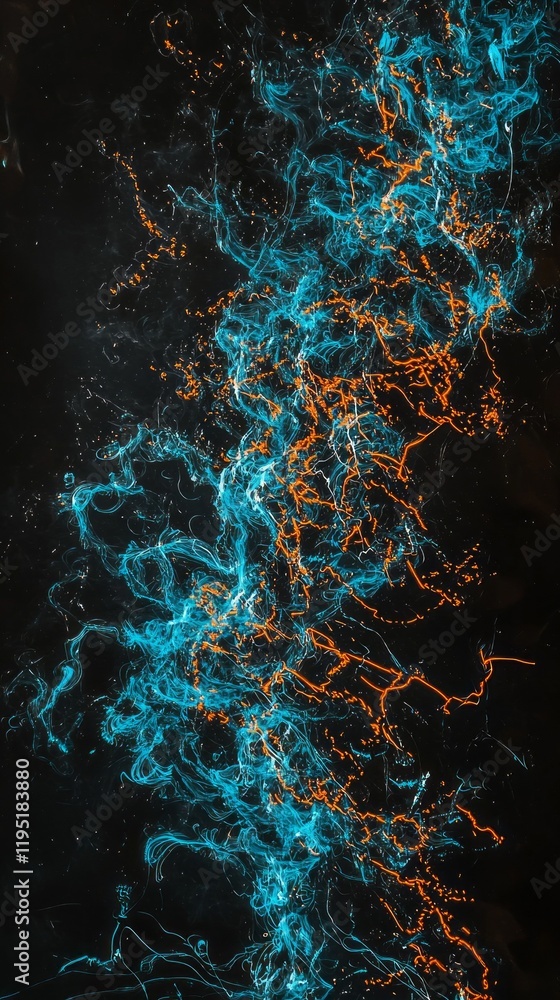 Poster swirling lines in electric blue and hints of orange create a mesmerizing visual experience, conveyin