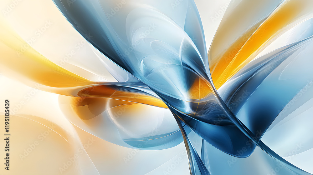 Aufkleber a modern abstract design with intersecting shapes in soft yellows and blues, layered over a white ca