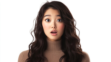 Beautiful Asian Girl Looked Shocked Surprised Startled Impossible Face Expression White Background
