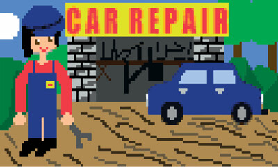 pixel art car repair service