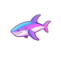 Fototapeta premium A vibrant, colorful cartoon shark swimming gracefully in the ocean, showcasing a playful design with vivid hues of pink and blue.