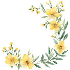 Obraz premium Corner frame of watercolor, a cute Yellow-flowered Alfalfa Leaf, with minimal details and a simple illustration. Floristic design elements for floristics, Greeting card, Floral print.
