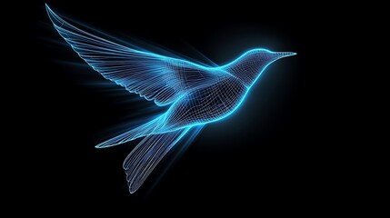Minimalistic Vector Outline of a Robotic Bird in Flight Artwork