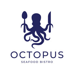 Octopus logo design, Seafood logo illustration template.