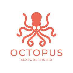 Octopus logo design, Seafood logo illustration template.