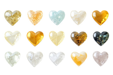 Fototapeta premium Collection of Colorful Heart-Shaped Stones: A delightful array of heart-shaped stones in various colors and textures, showcasing the beauty of nature's artistry. Perfect for Valentine's Day, weddings.