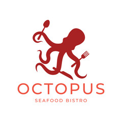 Octopus logo design, Seafood logo illustration template.