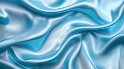 Fototapeta premium Luxurious Smooth Sky Blue Satin Fabric With Gentle Waves and Flow