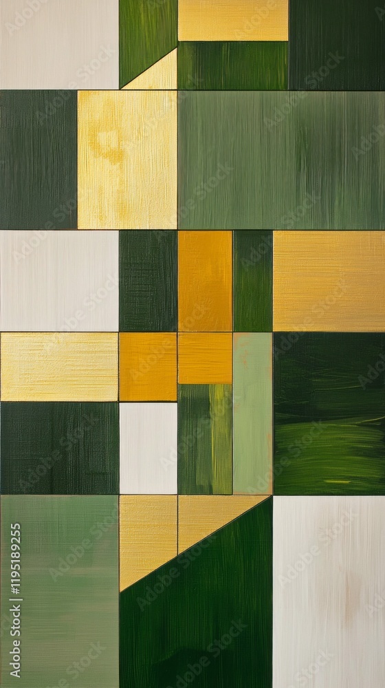 Poster exploring a mesmerizing arrangement of geometric grids in rich olive green hues, this artwork captiv
