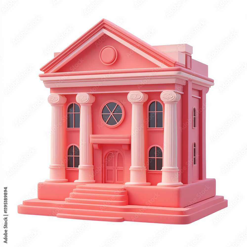 Poster a vibrant pink building model showcasing classic architectural elements like columns and intricate d