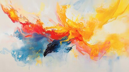 Vibrant Abstract Art in Fiery Red, Blue and Yellow Hues