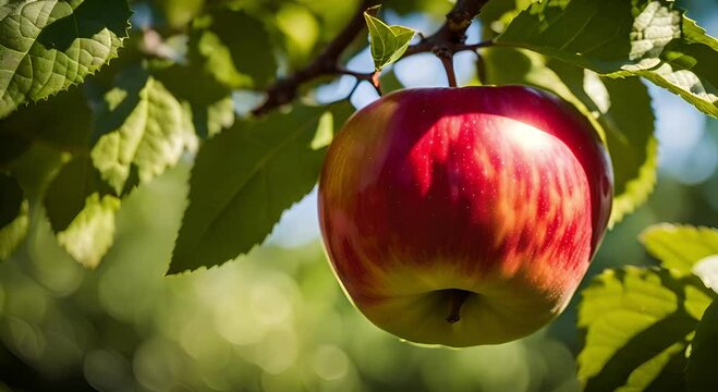 Fresh Red Apple on Branch