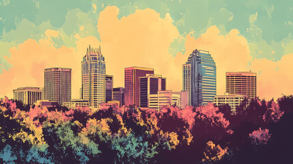 Obraz premium Skyline of winston salem, north carolina, usa in close-up. Windstone. Illustration