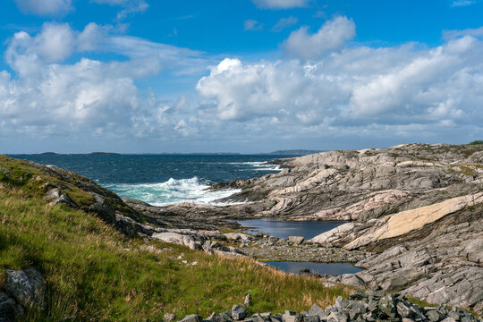 Scenic view over the western norwegian ocean near Bleivik lighthouse