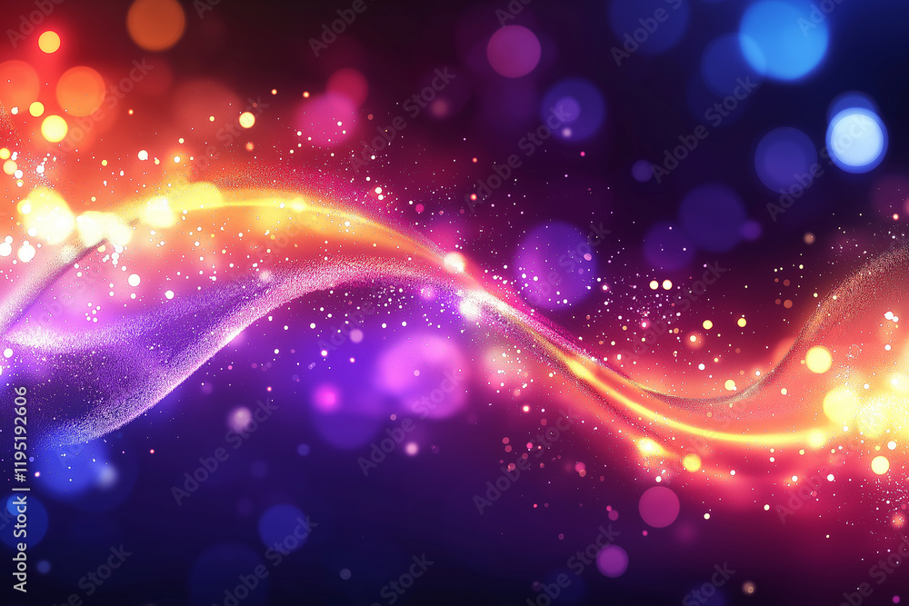 Poster vibrant red and purple glowing light background with sparkling effects, creating mesmerizing atmosph