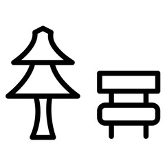 Tree Park Bench Line Icon