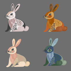 Illustration a set of cute bunnies is a beautiful harmonious combination of colors