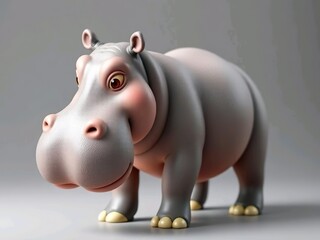 Baby cute hippo cartoon 3d rendering illustration